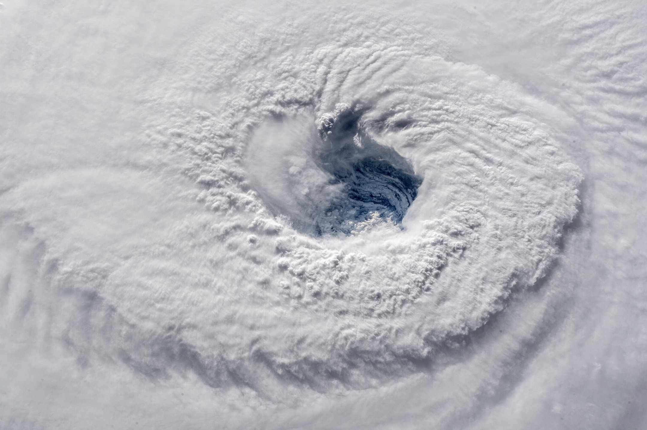 Hurricane Florence showing a well-defined eye at the center of the storm as seen from the International Space Station 